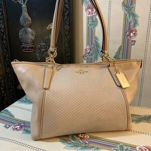 Coach Pink Houndstooth and Leather Satchel